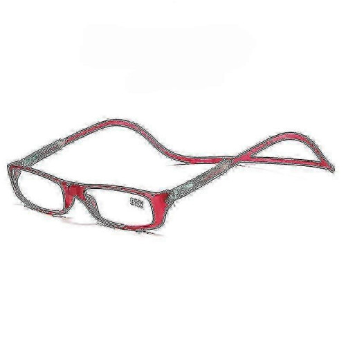 (Dark Red, 300) Folding Magnetic Reading Glasses With Snap Click Front, Neck Hanging Spectacles