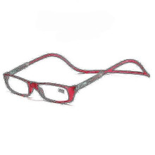 (Dark Red, 200) Folding Magnetic Reading Glasses With Snap Click Front, Neck Hanging Spectacles