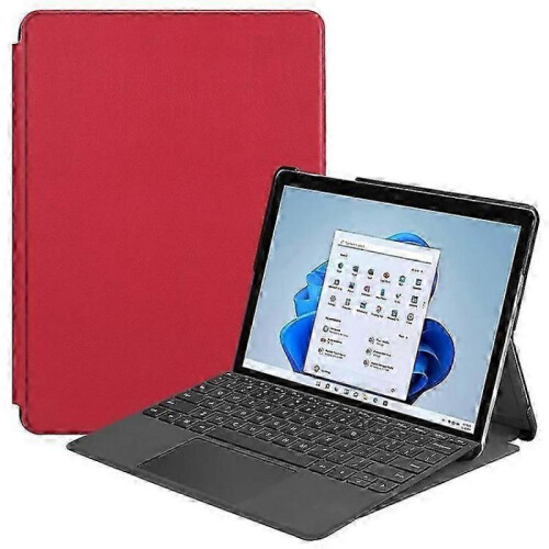 (Red) Compatible For Microsoft Surface Go 4 Case Foldable Pu Leather Stand Full Protection Cover