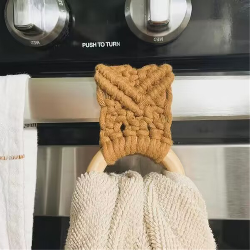 3PCS Macrame Kitchen Towel Holder Knit Hanging Rin 2