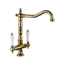 Bridge Kitchen Faucet Brass 1 Hole Kitchen Faucet 2 Handle Centerset Faucet for Kitchen Sinks, Heritage Brushed Gold Kitchen Sink Faucet F54