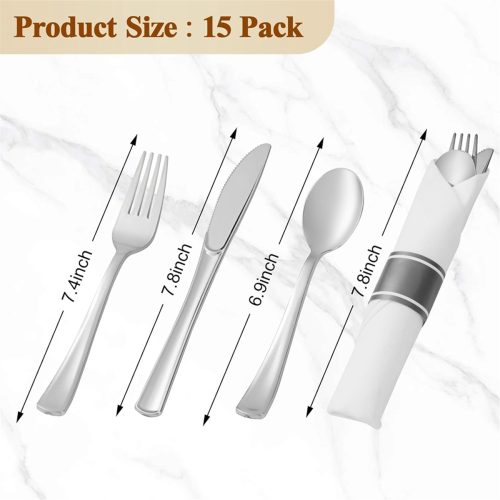 Pre Rolled Silver Plastic Silverware Set,Pre Napki 2
