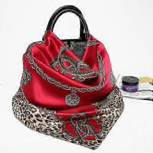 (Leopard Red) Fashion Silk Satin Hijab Scarf For Women Printed Kerchief Hair Scarfs Female 90cm*90cm Square Shawl Wraps Neck Scarfs For Ladies