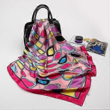 (Rose Red) Fashion Silk Satin Hijab Scarf For Women Printed Kerchief Hair Scarfs Female 90cm*90cm Square Shawl Wraps Neck Scarfs For Ladies