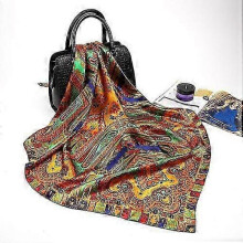 (Gold) Fashion Silk Satin Hijab Scarf For Women Printed Kerchief Hair Scarfs Female 90cm*90cm Square Shawl Wraps Neck Scarfs For Ladies
