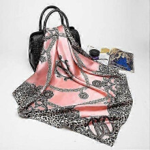 (Pink) Fashion Silk Satin Hijab Scarf For Women Printed Kerchief Hair Scarfs Female 90cm*90cm Square Shawl Wraps Neck Scarfs For Ladies