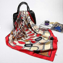 (Red) Fashion Silk Satin Hijab Scarf For Women Printed Kerchief Hair Scarfs Female 90cm*90cm Square Shawl Wraps Neck Scarfs For Ladies