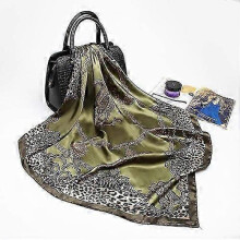 (Green) Fashion Silk Satin Hijab Scarf For Women Printed Kerchief Hair Scarfs Female 90cm*90cm Square Shawl Wraps Neck Scarfs For Ladies