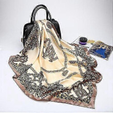 (Beige) Fashion Silk Satin Hijab Scarf For Women Printed Kerchief Hair Scarfs Female 90cm*90cm Square Shawl Wraps Neck Scarfs For Ladies