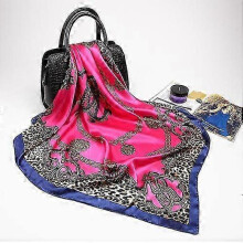 (Leopard Rose) Fashion Silk Satin Hijab Scarf For Women Printed Kerchief Hair Scarfs Female 90cm*90cm Square Shawl Wraps Neck Scarfs For Ladies
