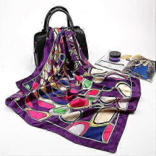 (Purple) Fashion Silk Satin Hijab Scarf For Women Printed Kerchief Hair Scarfs Female 90cm*90cm Square Shawl Wraps Neck Scarfs For Ladies