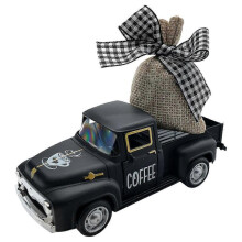 (Black) Vintage Mini Metal Truck Model With Removable Burlap Bag Coffee Table Decors For Coffee Bar Accessories And Home Display White
