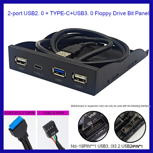 USB3.2 GEN1 TYPE-C Floppy Drive Panel 3.5-Inch HUB 2