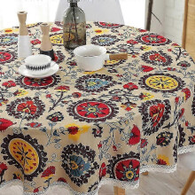 (120cm) Round Tablecloths Linen Cotton Tablecloth Sun Flower Table Cloth Lace Multi-purpose Table Cover