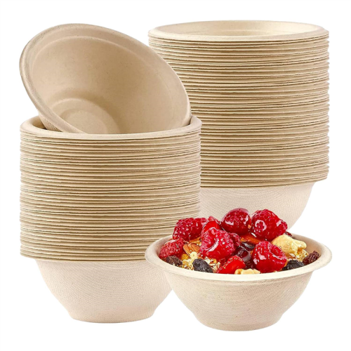 100Pcs Strong Disposable Paper Bowls,350Ml Sugarca