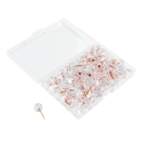 100Pcs Rose Gold Push Pins ThumbTacks Transparent