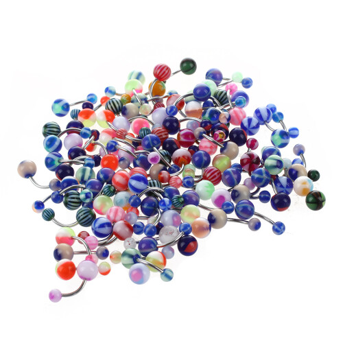 100 MIx Assorted Ball Belly Navel Barbell Bars Rin 2