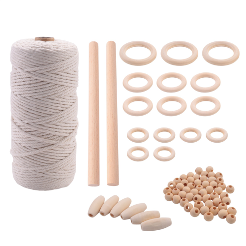 Macrame Cord Natural Cotton Rope 3mm with Wood Rin 2