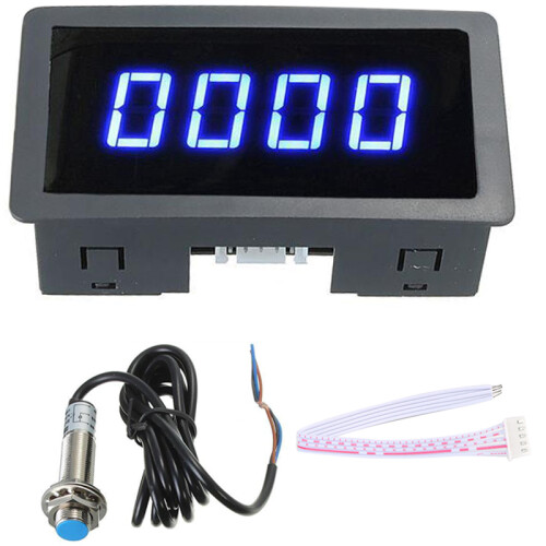 4 Digital LED Blue Tachometer RPM Speed Meter+Hall