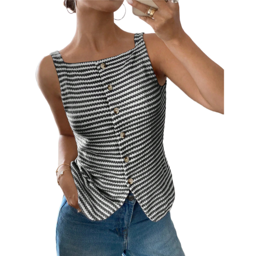Womens Button Down Tank Top Summer Sleeveless Squa 2