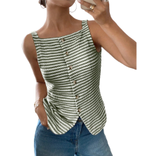 Womens Button Down Tank Top Summer Sleeveless Squa