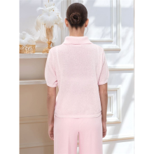 Women Short Sleeve Sweater Large Lapel Neck Knitte