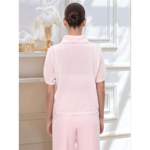 Women Short Sleeve Sweater Large Lapel Neck Knitte