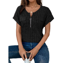 Plus Size Womens Tops 1/4 Zip Up Short Sleeve Tuni