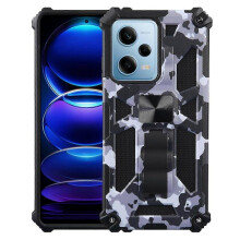 (Grey) For Xiaomi Redmi Note 12 Pro 5g Camouflage Armor Kickstand Tpu + Pc Magnetic Phone Case