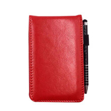 (Big red and metal pe) Pocket Memos Notepads A7 Pu Leather Cover Stylus Pen Notebook For Work Travel