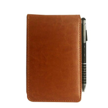 (Brown and metal pen) Pocket Memos Notepads A7 Pu Leather Cover Stylus Pen Notebook For Work Travel