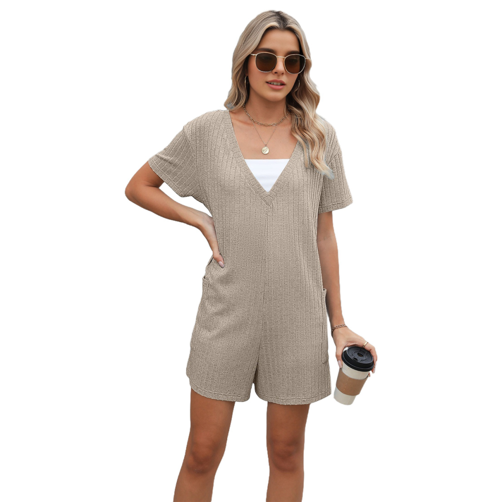 Womens Summer Short Sleeve Romper Loose Casual V N-image-OPC-PJFJHGY-NEW