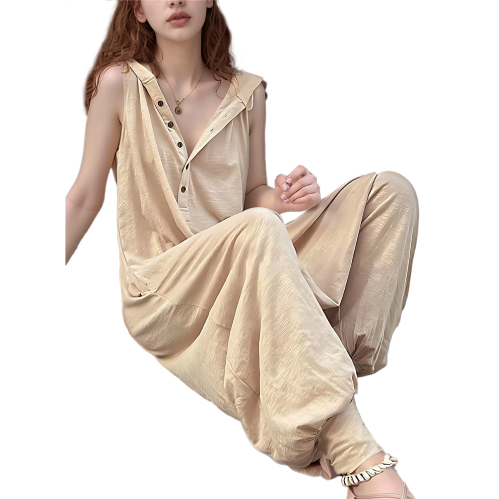 Womens Button Jumpsuit Hooded Sleeveless Outfit Ro-image-OPC-PJFJJSH-NEW