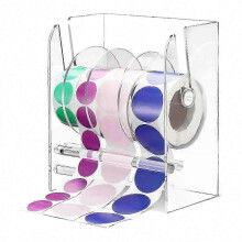 Adjustable Acrylic Label Dispenser Sticker Roll Holder for Clear Labels with 4 Disks