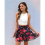 Women'S Ruffled Skirt Red Flowers on Black Backgro 7