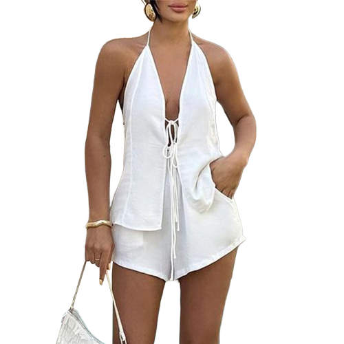 Women'S Summer Solid Loose Fit Sexy- Backless Halt 2