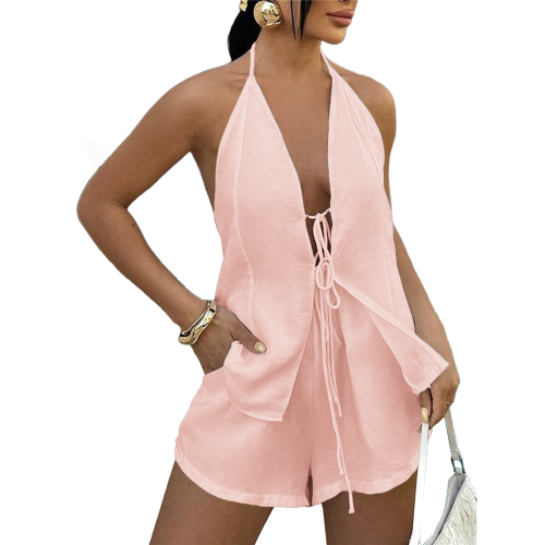 Women'S Summer Solid Loose Fit Sexy- Backless Halt 1