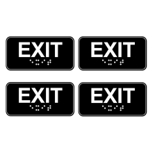 4pcs Exit Sign with Braille, 6x3in Emergency Plast