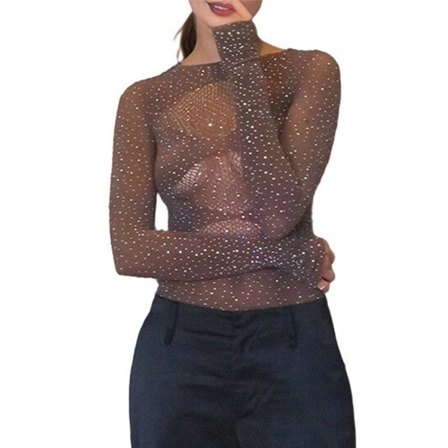 Women Long Sleeves Mesh See Through Jumpsuit Bodys
