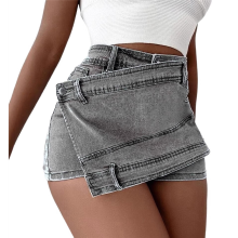 Women Jean Denim Skort Sexy- High Waisted Asymmetr