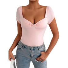 Women'S Sweetheart Neck Short Sleeve Bodysuit Slim