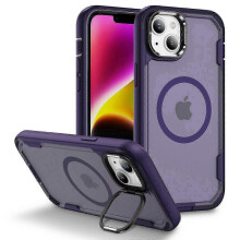 (Purple Bright Purple)For Iphone 14/ 13 Case Compatible With Magsafe Lens Frame Kickstand Tpu + Pc Shockproof Phone Cover