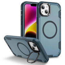 (Sapphire Blue)For Iphone 14/ 13 Case Compatible With Magsafe Lens Frame Kickstand Tpu + Pc Shockproof Phone Cover