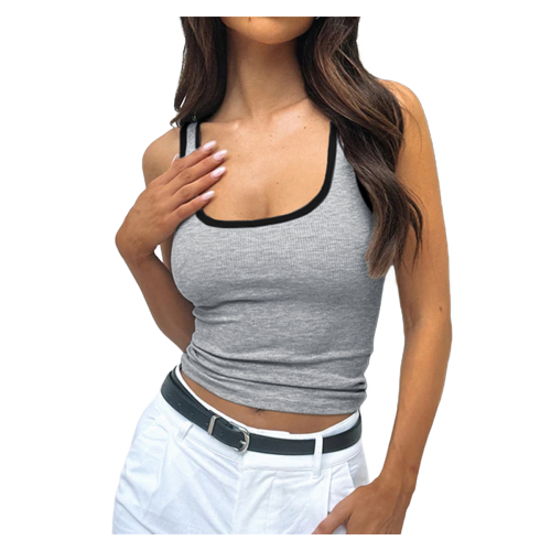 Womens Summer Square Neck Ribbed Slim Fitted Spagh