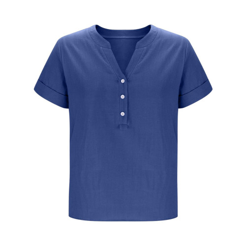 Women 2025 Trendy Short Sleeve Cotton Linen Shirt on OnBuy