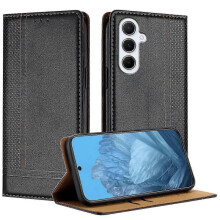 (Black)For Samsung Galaxy A56 5g Case L-shaped Grid Pattern Leather Stand Phone Cover With Card Slots - Red