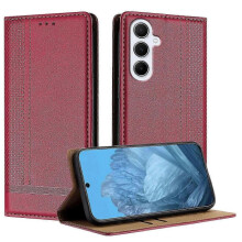 (Red)For Samsung Galaxy A56 5g Case L-shaped Grid Pattern Leather Stand Phone Cover With Card Slots - Red