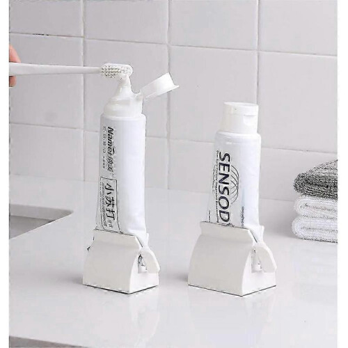 Toothpaste Squeezer Set Of 2 Rolling Tube Toothpaste Holder Stand Bathroom Organizer (white)