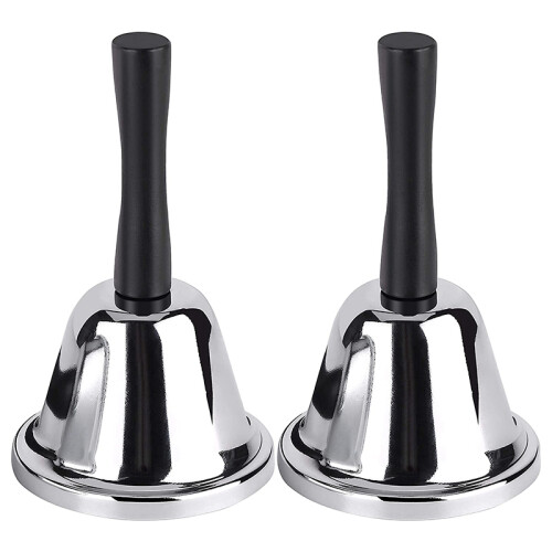 Loud Hand Bell, 2 Pack Silver Steel Bells Dinner f