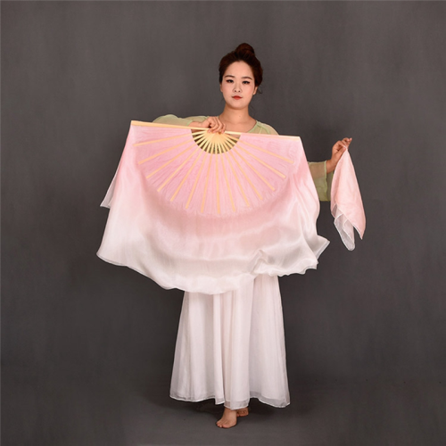 Pink Half Circle Double Fan Veils Silk Women Folk 2